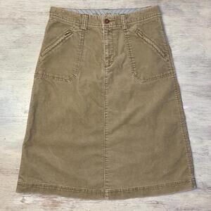 EUC Eddie Bauer Tan Brown Corduroy A-Line Skirt With Zippered Pockets Size 4